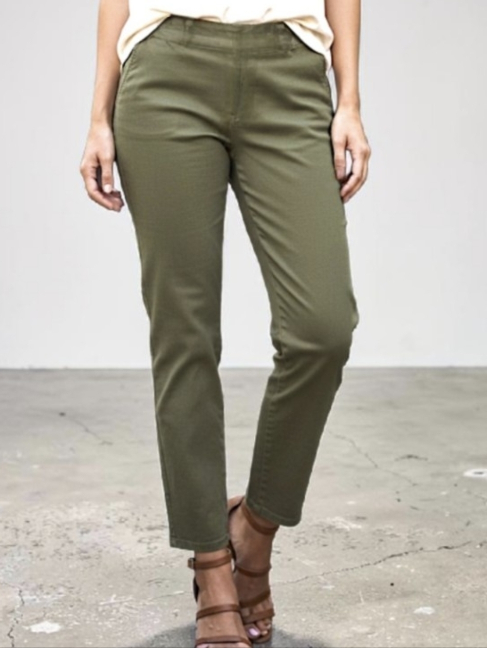 👖Denim & Co. Pull-on Stretch Pants in Olive-Gray Green